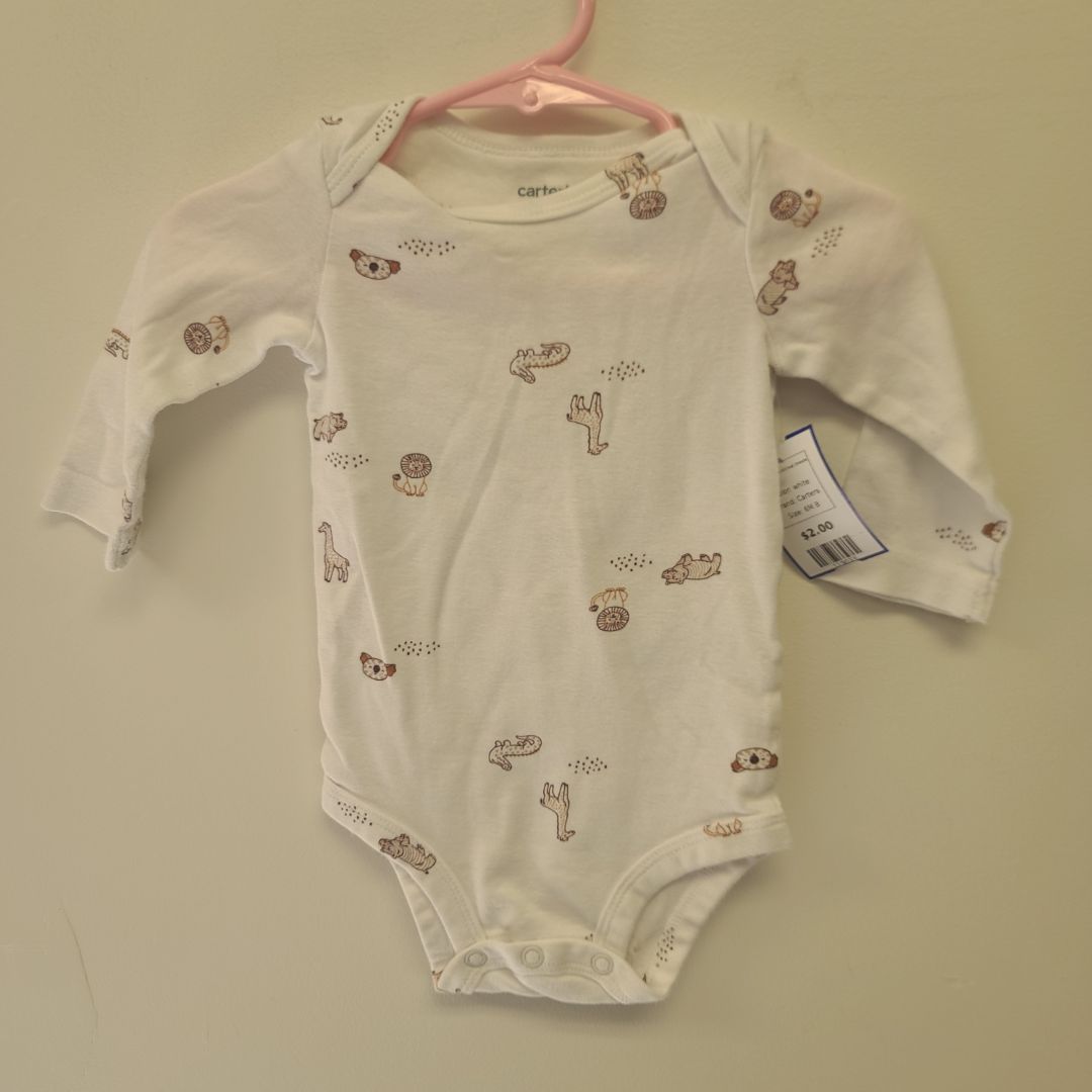 white Carters Long Sleeve Animal Onesie, 6M B