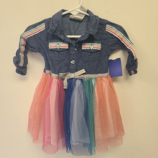 rainbow Little Lass Denim Dress w/tulle, 12M G