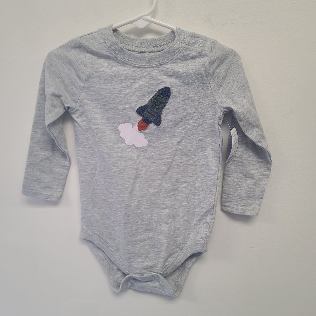 Grey Garanimals Long Sleeve Rocket Onesie, 18M B