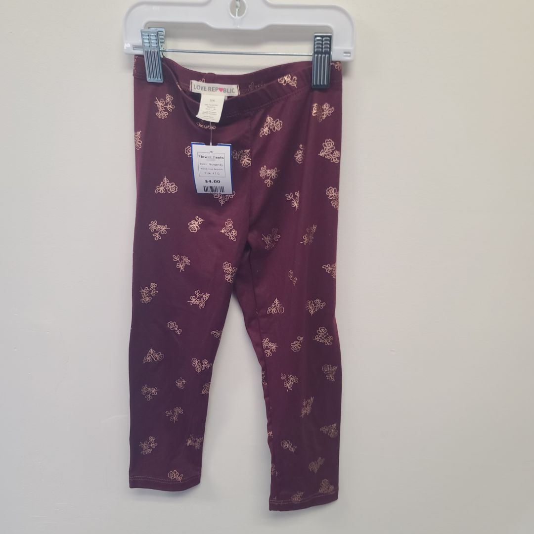 Burgandy Love Republic Flower Pants, 4T G