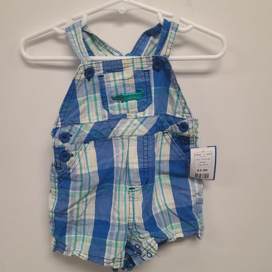 Blue Plaid  Alligator bib overalls, 6M B