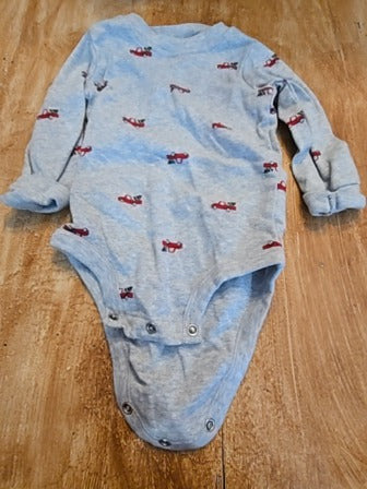 Grey Carters Christmas tree truck long sleeve onesie, 12M B
