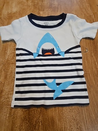 White/blue Carters Shark 2 piece outfit, 12M B