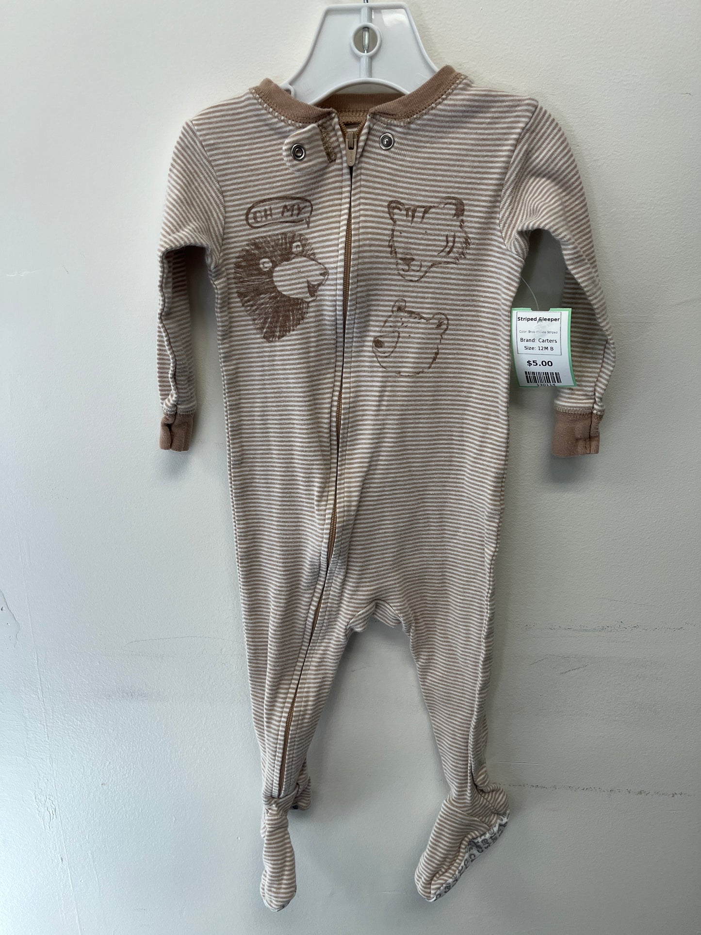 Brown/White Striped Carters Striped Sleeper, 12M B