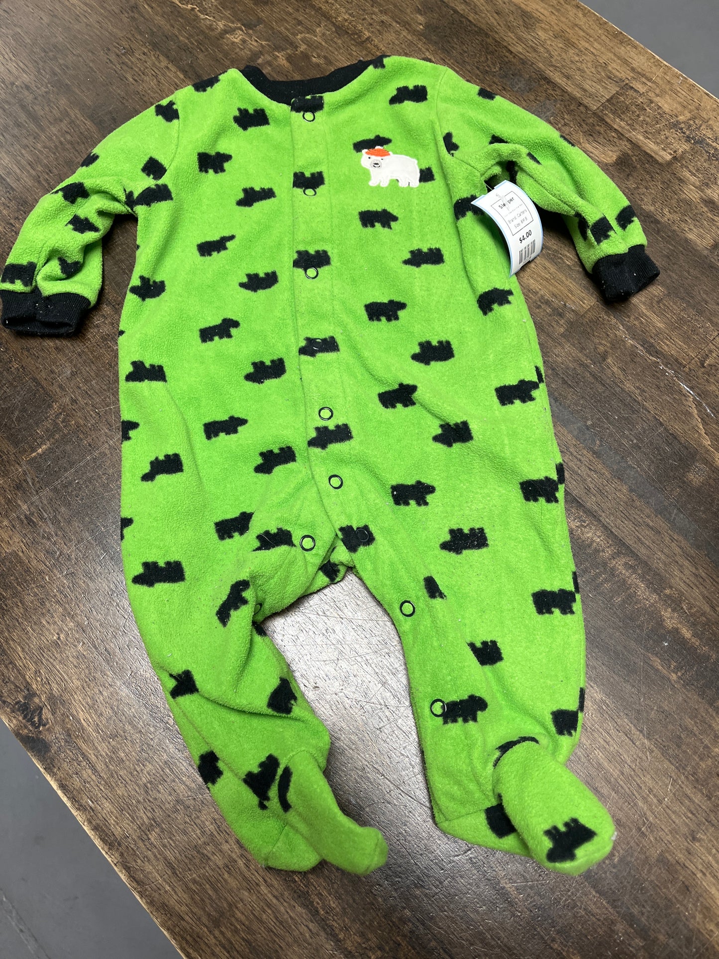 Green/Black Polar Bear Carters Sleeper, 6M B