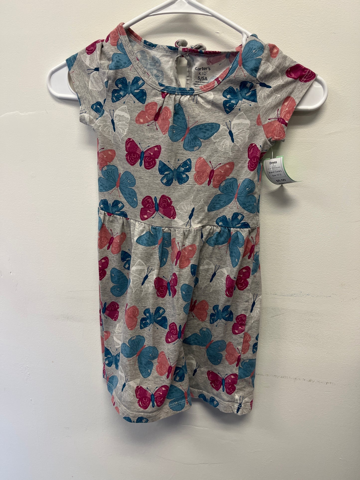 Grey/Pink/Blue/White Butterfly Carters Dress, 5T G