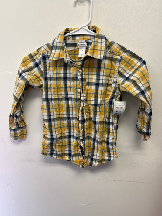 Yellow/Blue Plaid Carters Longsleeve Button Up, 4 B