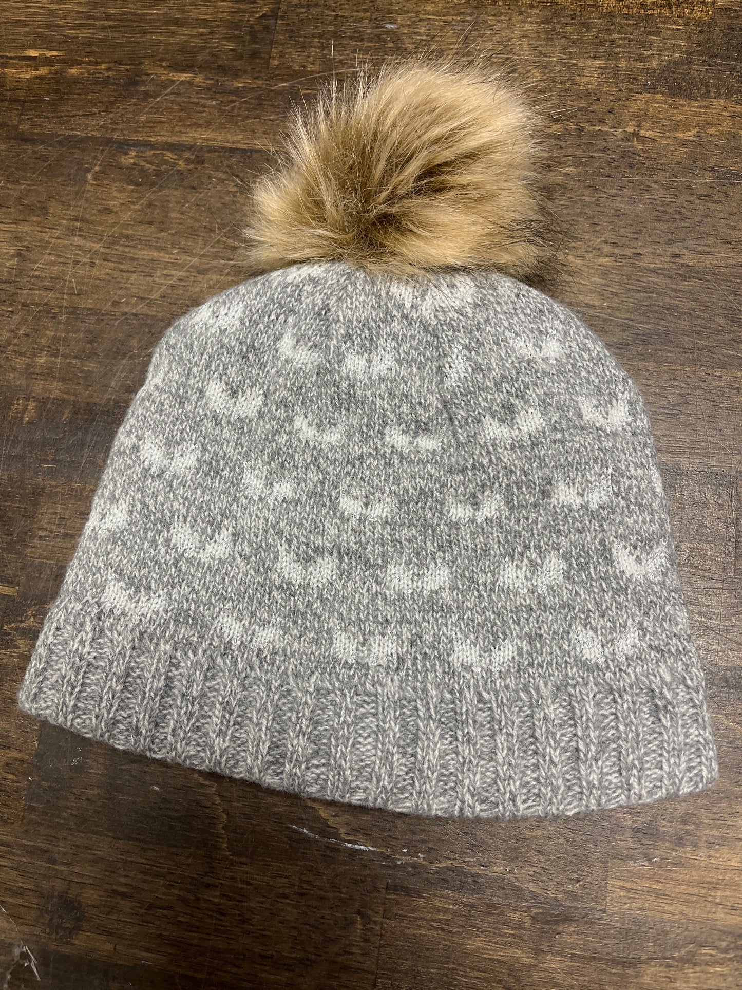 Grey/White Heart  Winter Hat, OS