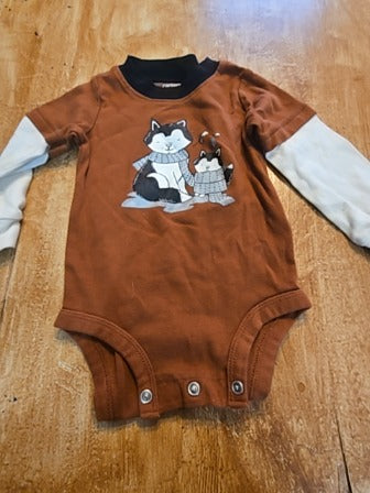 Brown/white Carters Dog long sleeve onesie, 12M B