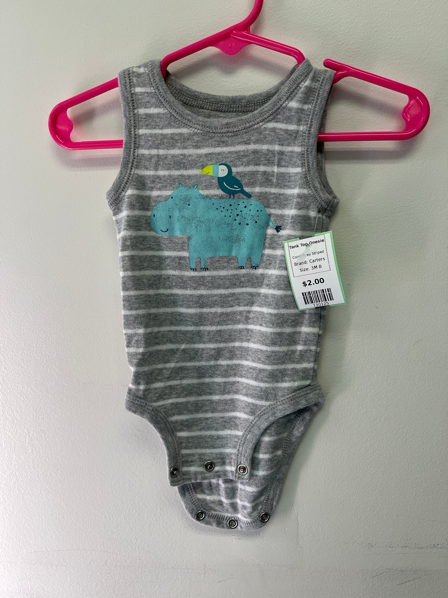 Grey Striped Carters Tank Top Onesie, 3M B