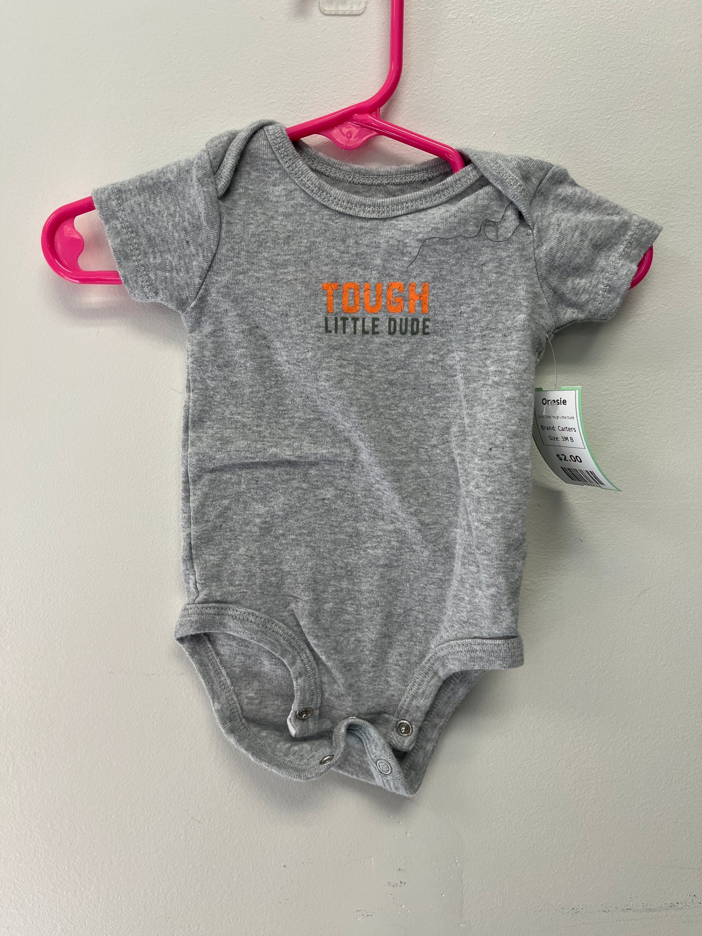 Grey Tough Little Dude Carters Onesie, 3M B
