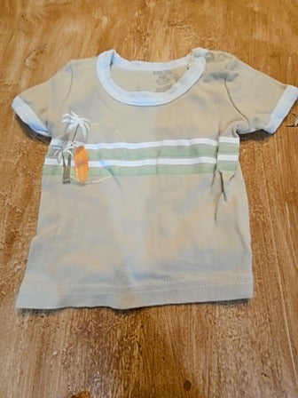 Tan/green/white Bloomin Baby 3 piece palm tree outfit, NB B