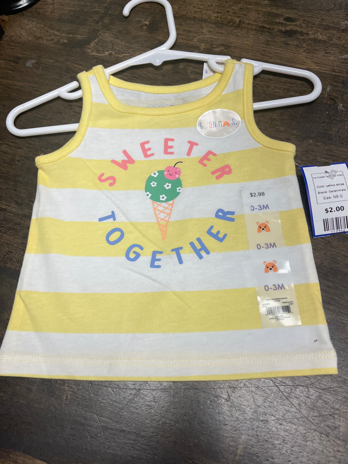 yellow stripe Garanimals Ice Cream Tank Top 0/3m, NB G