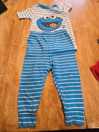 Blue/white Sesame street Cookie monster 2 piece pj, 12M B