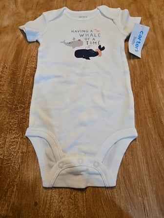 White Carters Having a whale of a time onesie 3 piece set, 12M B