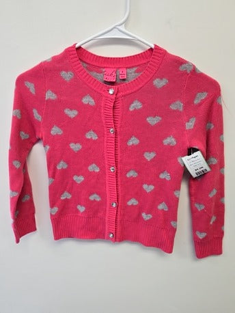Pink/Grey Hearts Take Out Girls Cardigan, 6 G