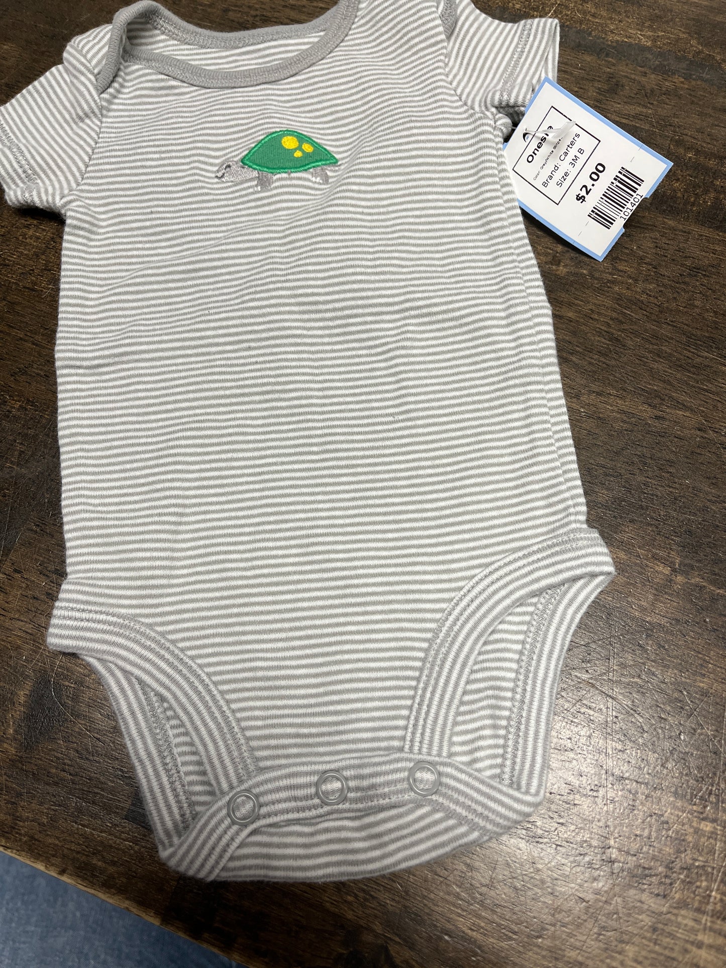 Grey/White Striped Turtle Carters Onesie, 3M B