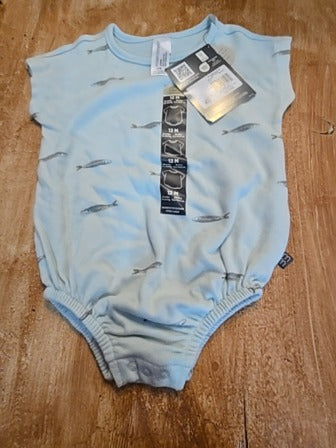 Teal Modern Moments Fish onesie, 12M B