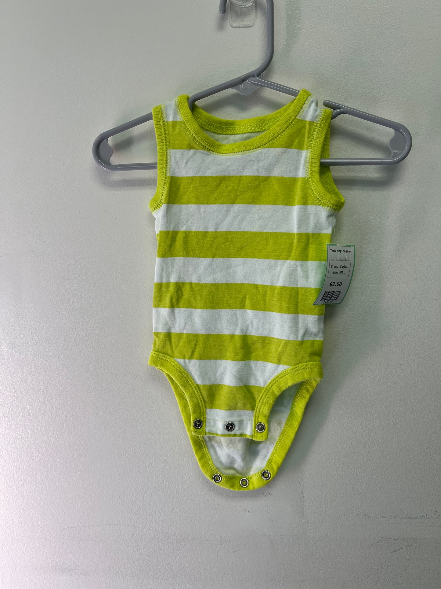 Green/White Striped Carters Tank top onesie, 3M B