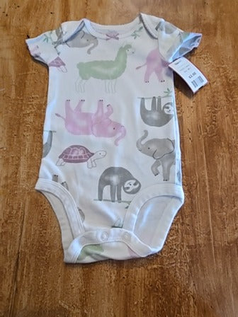 White/Purple/Green/Grey Animal Carters Onesie, 3M G