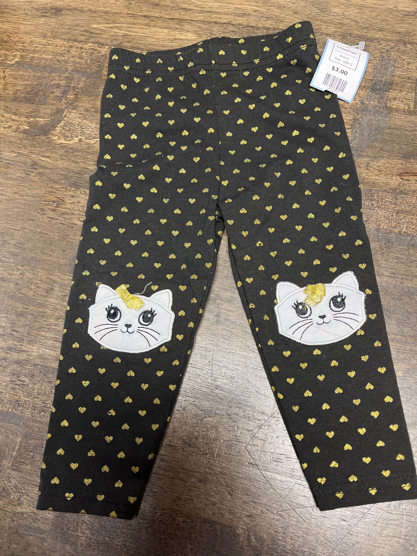 Black/Gold Kitty/Heart  Leggings, 18M G