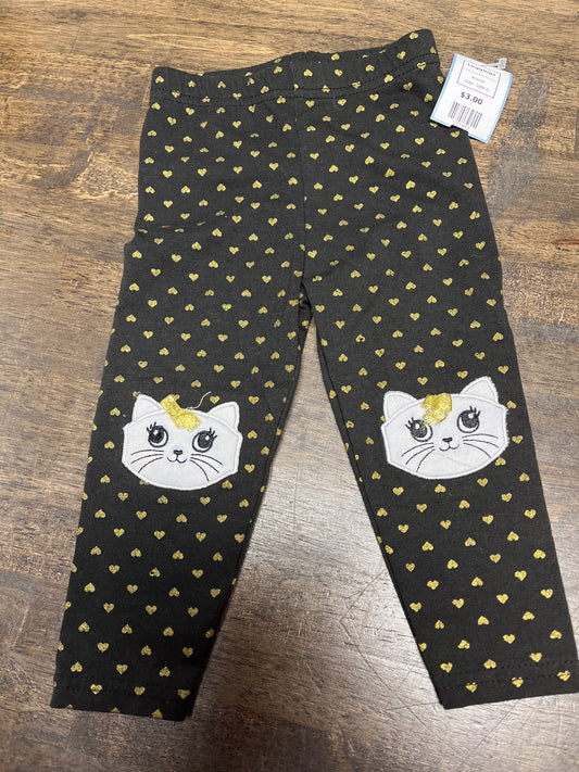 Black/Gold Kitty/Heart  Leggings, 18M G