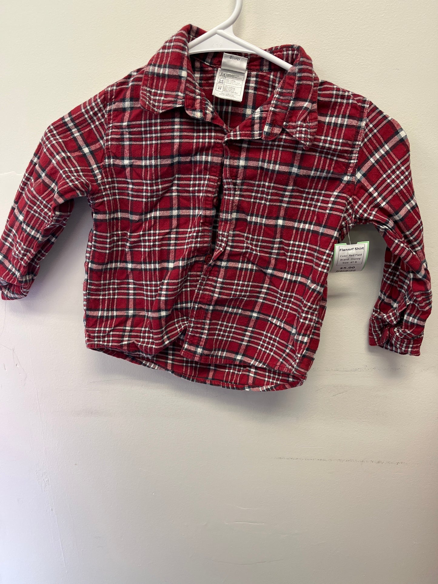 Red Plaid Disney Flannel Shirt, 4T B