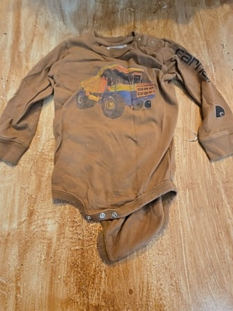 Brown Carhartt Digger long sleeve onesie, 12M B