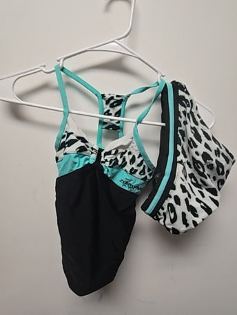 Black/teal/white Zeroxposur Cheetah print 2 piece swimsuit, 7 G