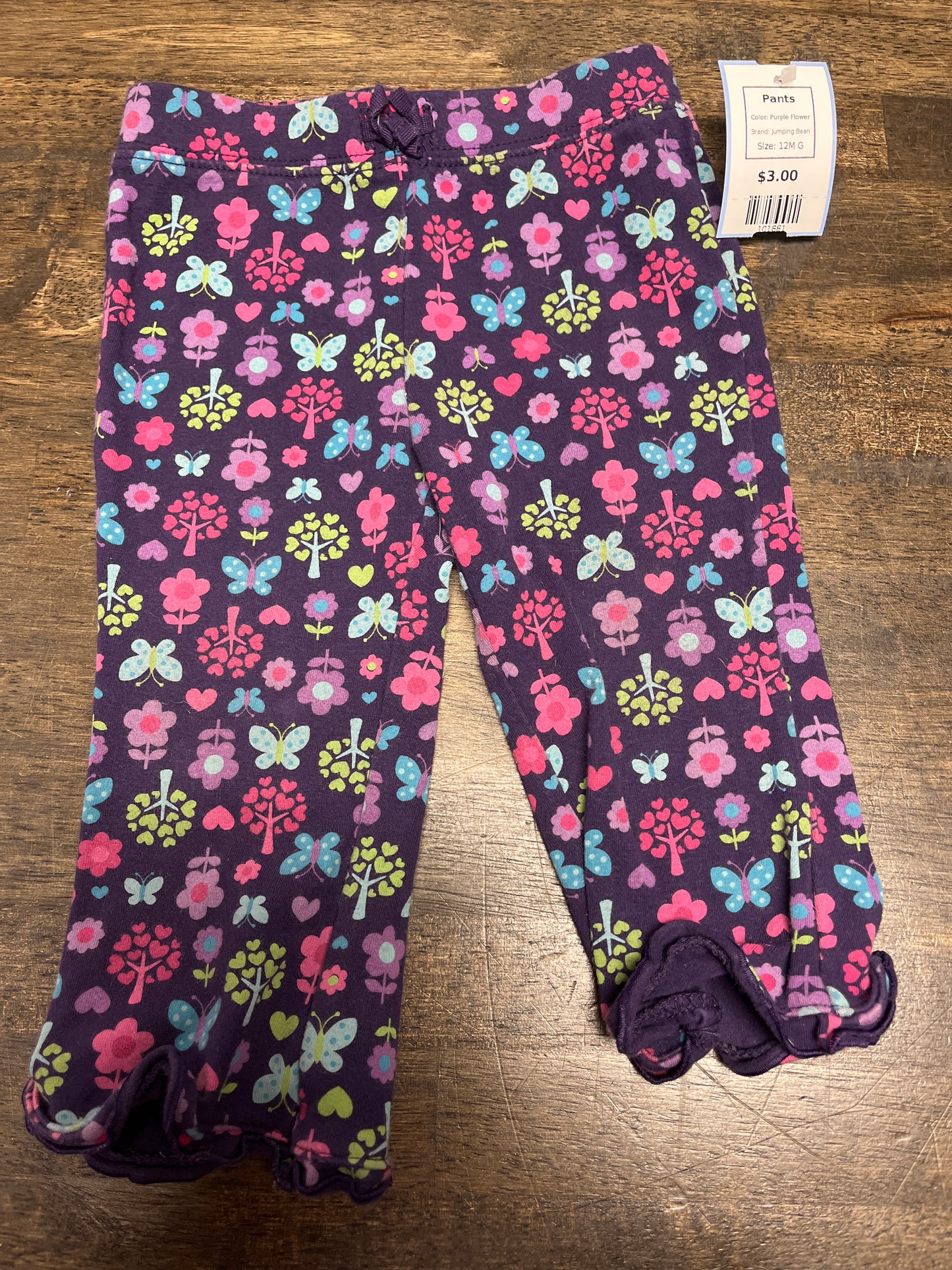 Purple Flower Jumping Bean Pants, 12M G