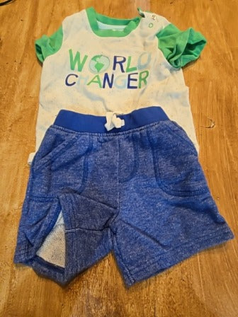White/green/blue Cat & Jack World changer 2 piece outfit, 12M B