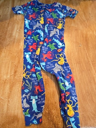 Blue PJ Place Sea animals one piece, 9M B