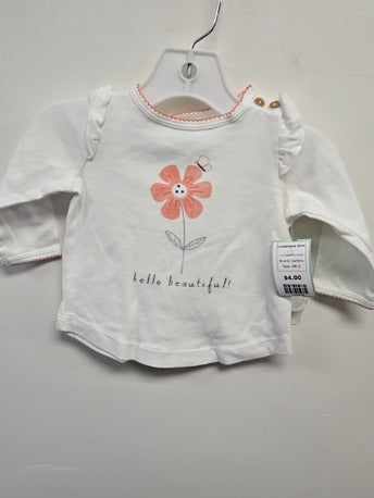 White/Pink Flower Carters Longsleeve Shirt, 6M G