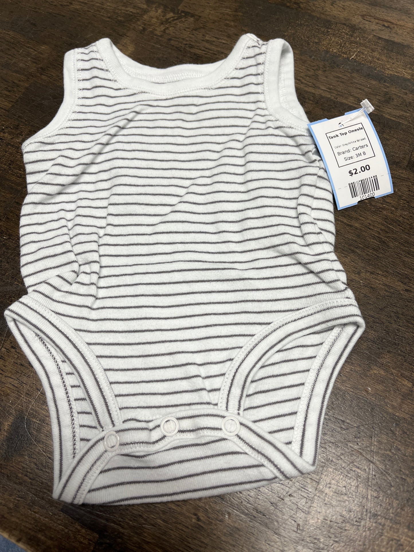 Grey/White Striped Carters Tank Top Onesie, 3M B