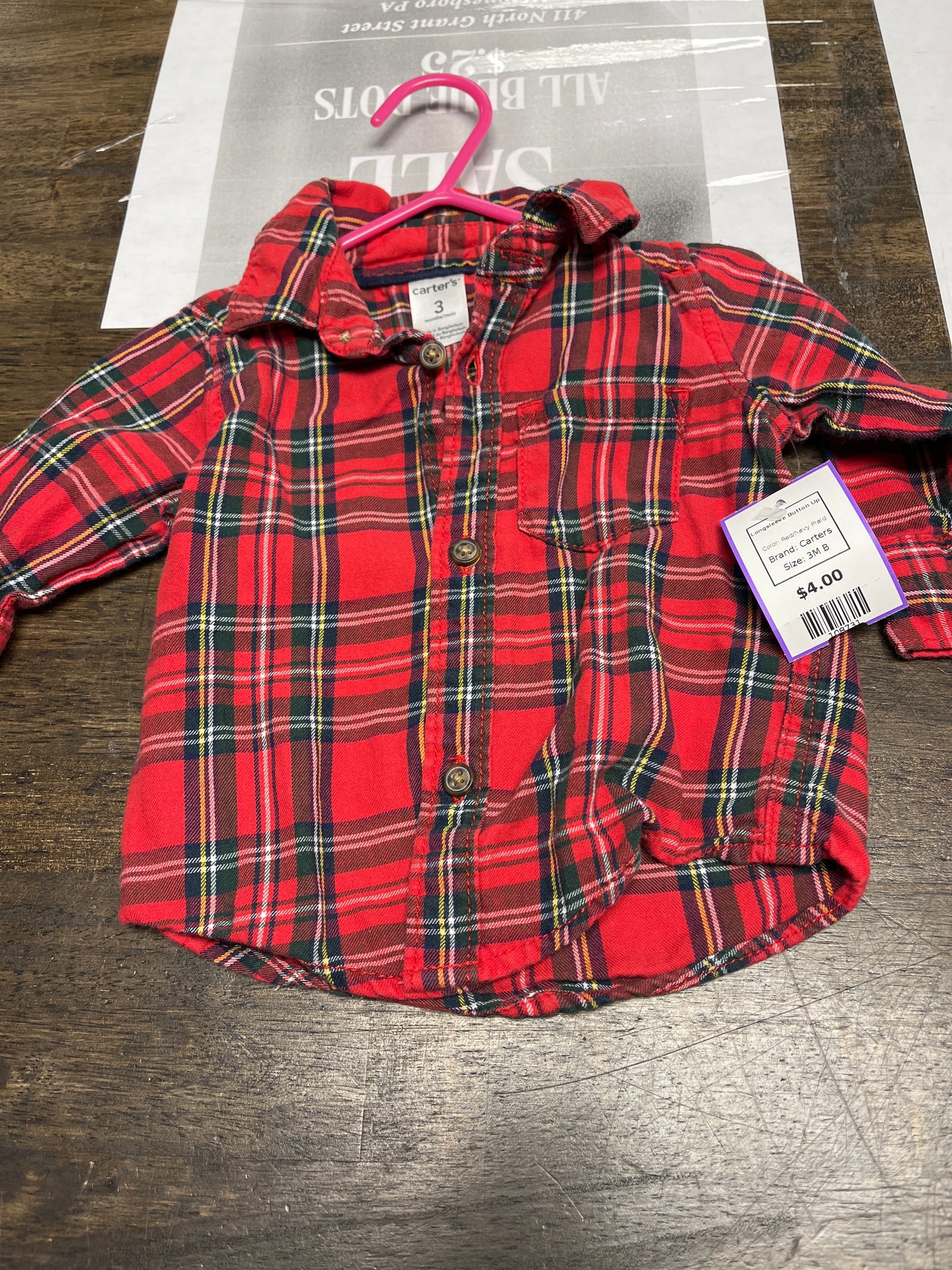 Red/Navy Plaid Carters Longsleeve Button Up, 3M B