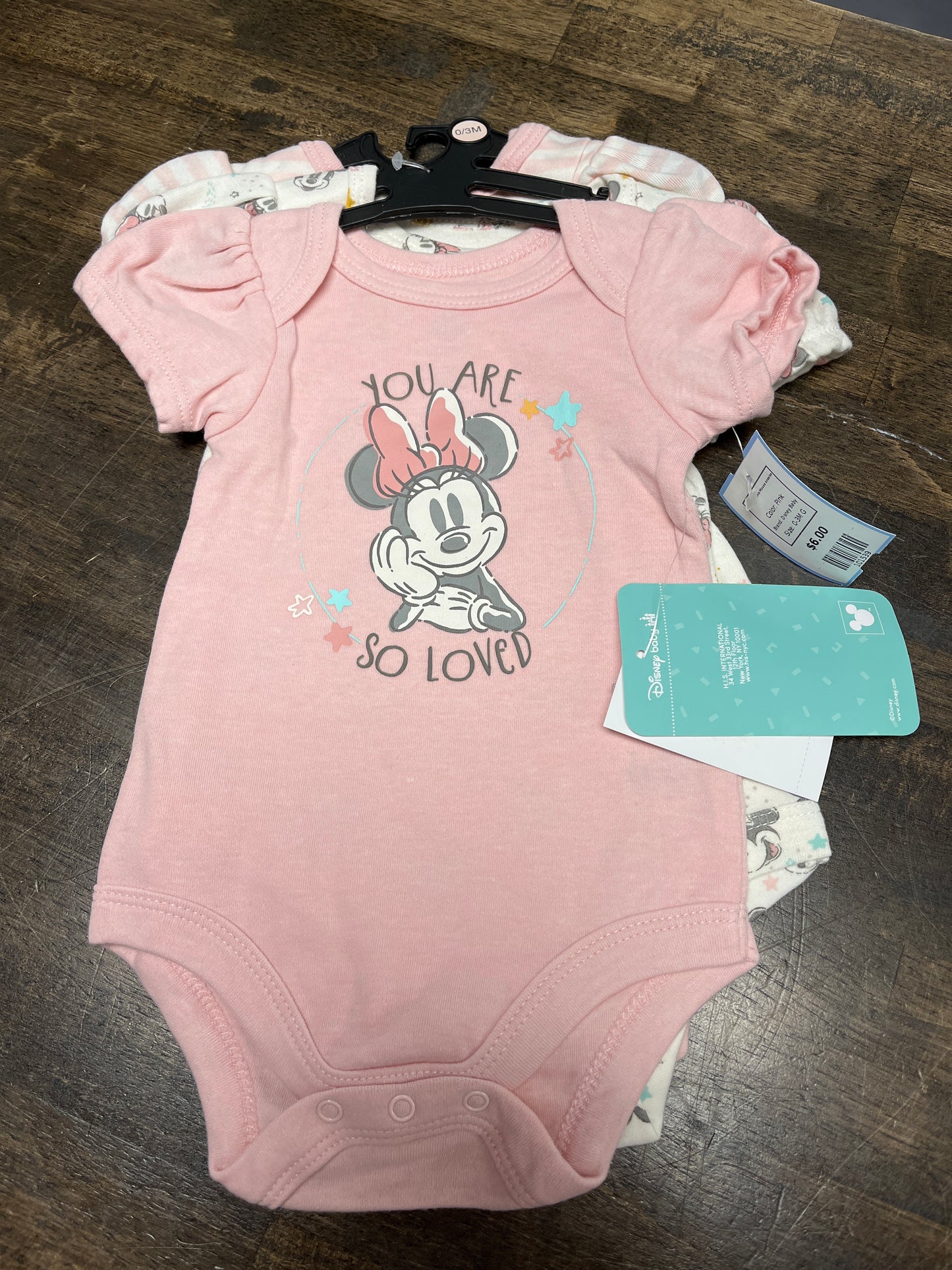 Pink Disney Baby 3 Piece Minnie Mouse onesies, 0-3M G