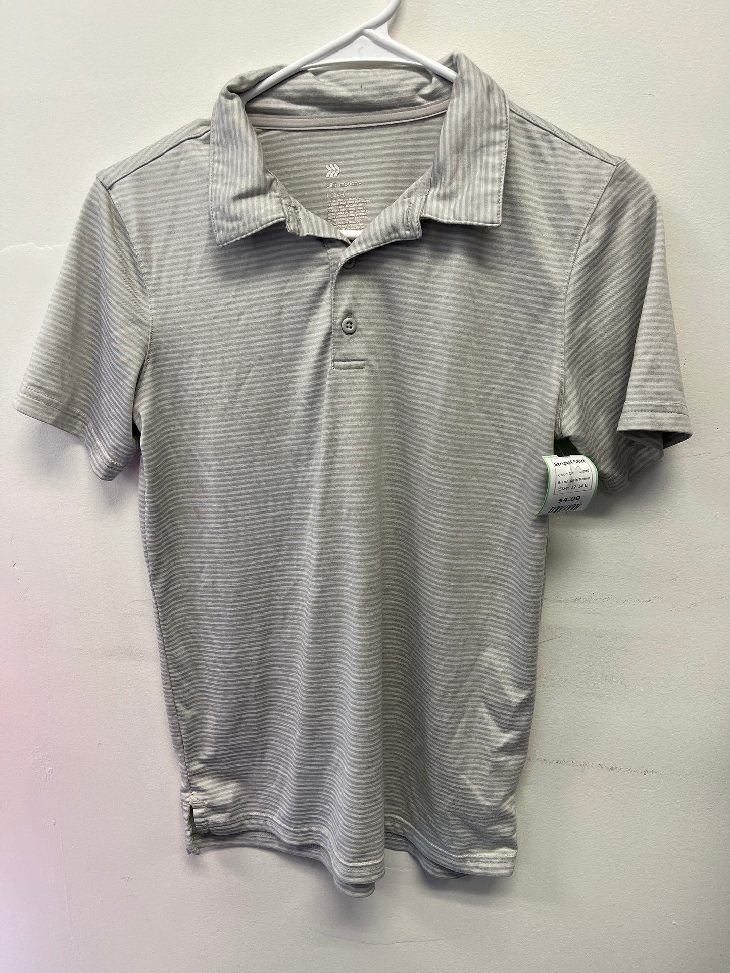Grey Striped All in Motion Striped Shirt, 12-14 B