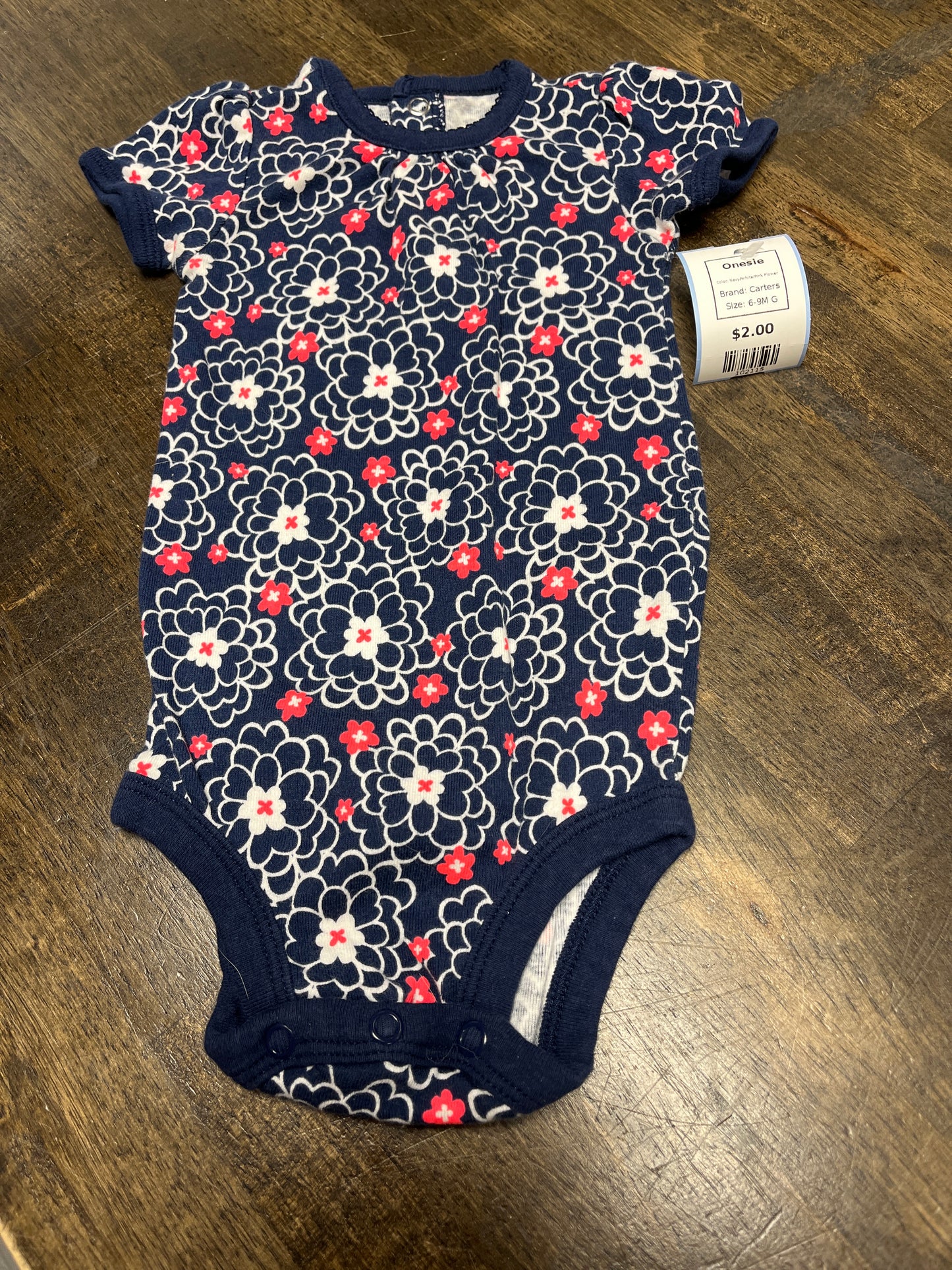 Navy/White/Pink Flower Carters Onesie, 6-9M G