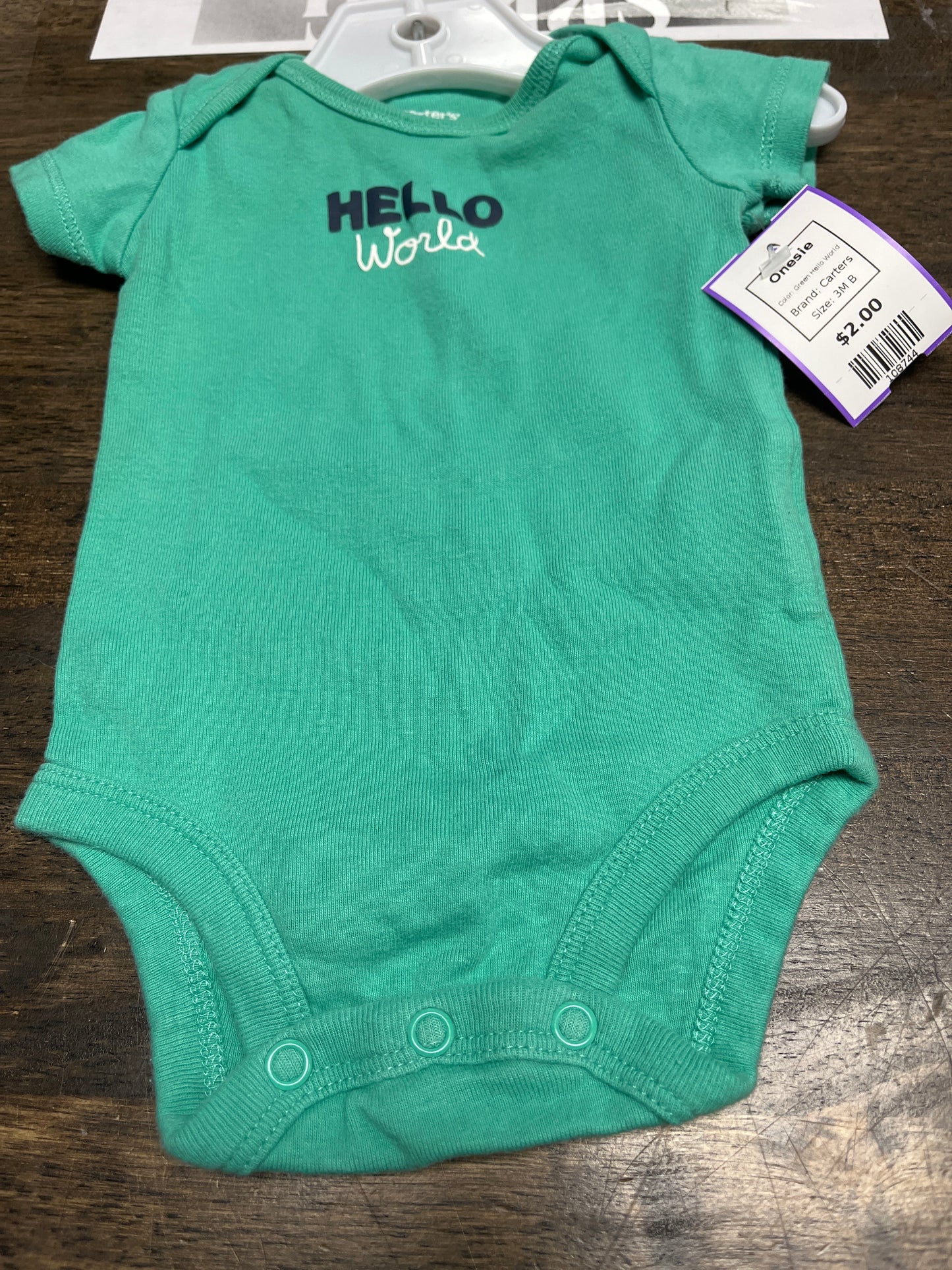Green Hello World Carters Onesie, 3M B