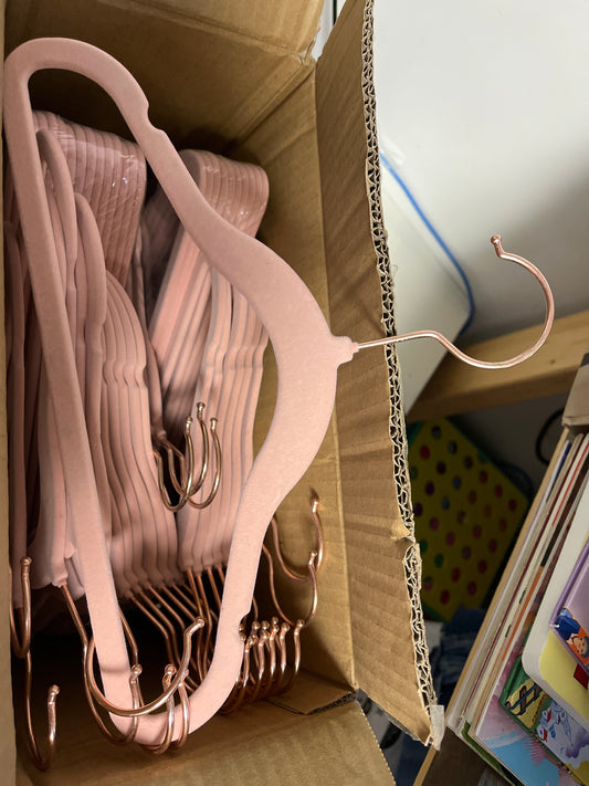 pink/rose gold Timmy Box of 50 Velvet Toddler hangers