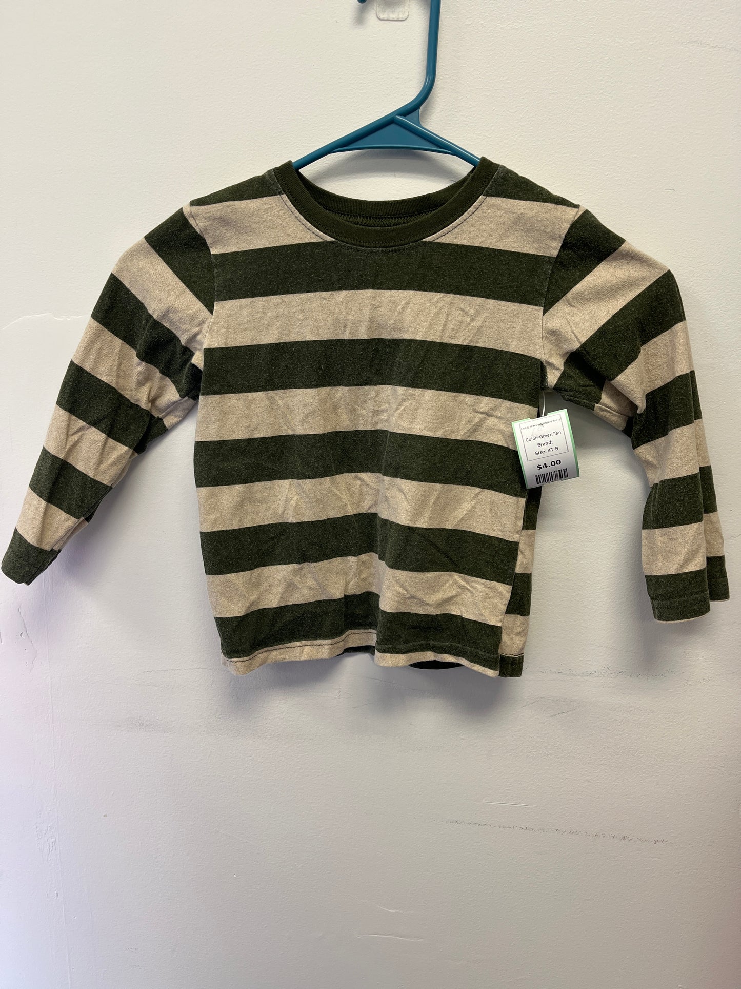 Green/Tan  Long Sleeve Striped Shirt, 4T B