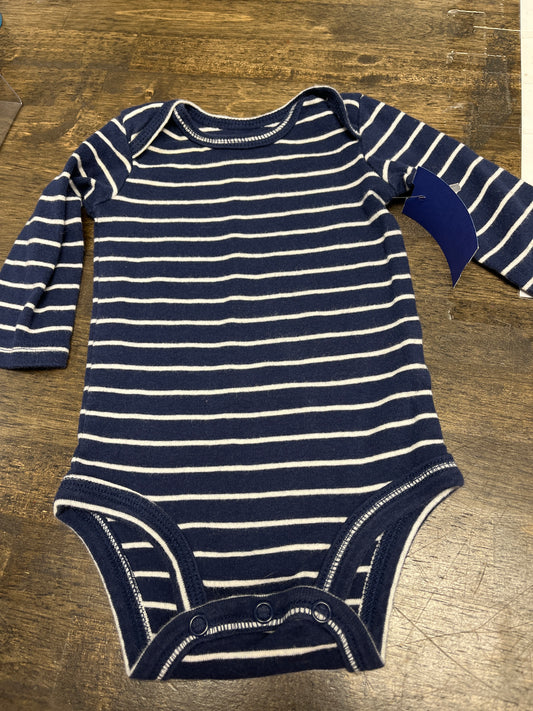 blue/white Simple Joys Long Sleeve Striped Onesie 0/3m, NB B