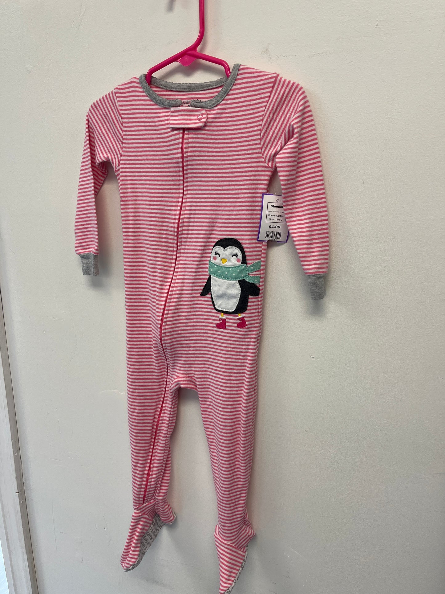 Pink/White Penguin Carters Sleeper, 18M G