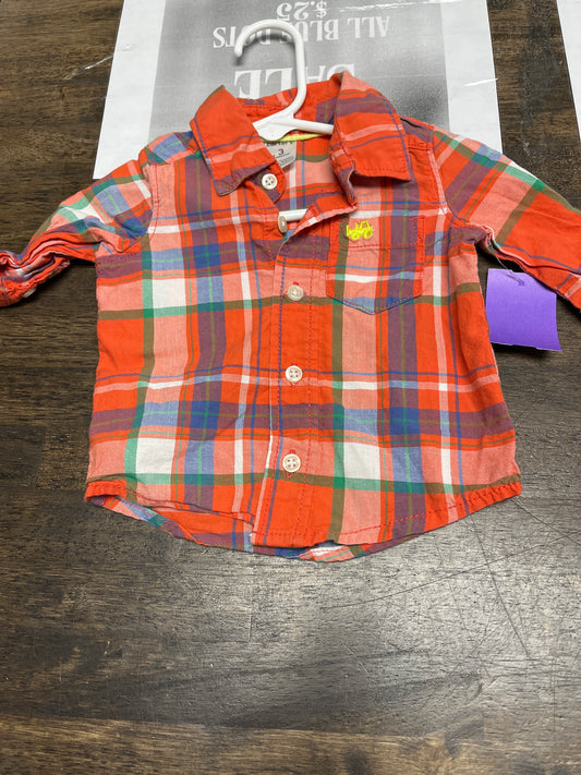 Orange/Blue Plaid Carters Longsleeve Button Up, 3M B