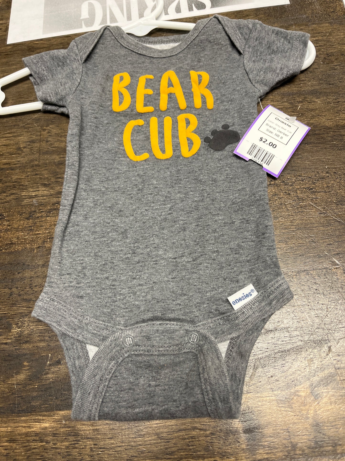 Grey Bear Cub Gerber Onesie, NB B