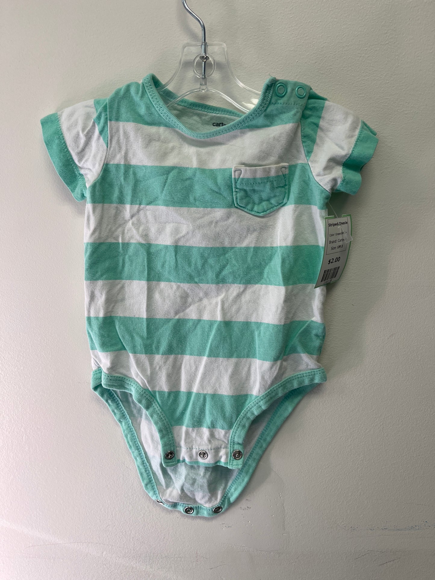 Green/White Carters Striped Onesie, 6M B