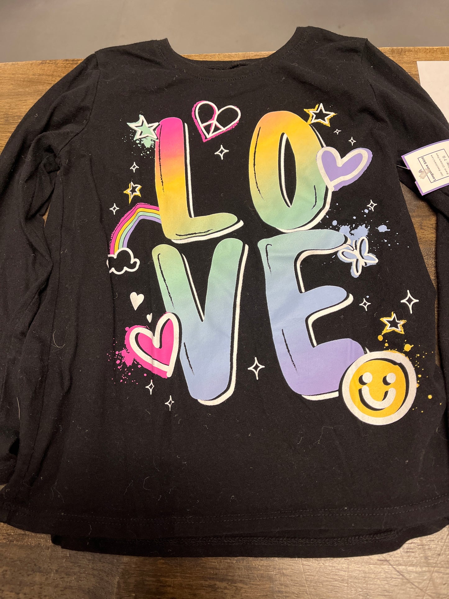 Black/Colorful Love Childrens Place Longsleeve Shirt, 7 G