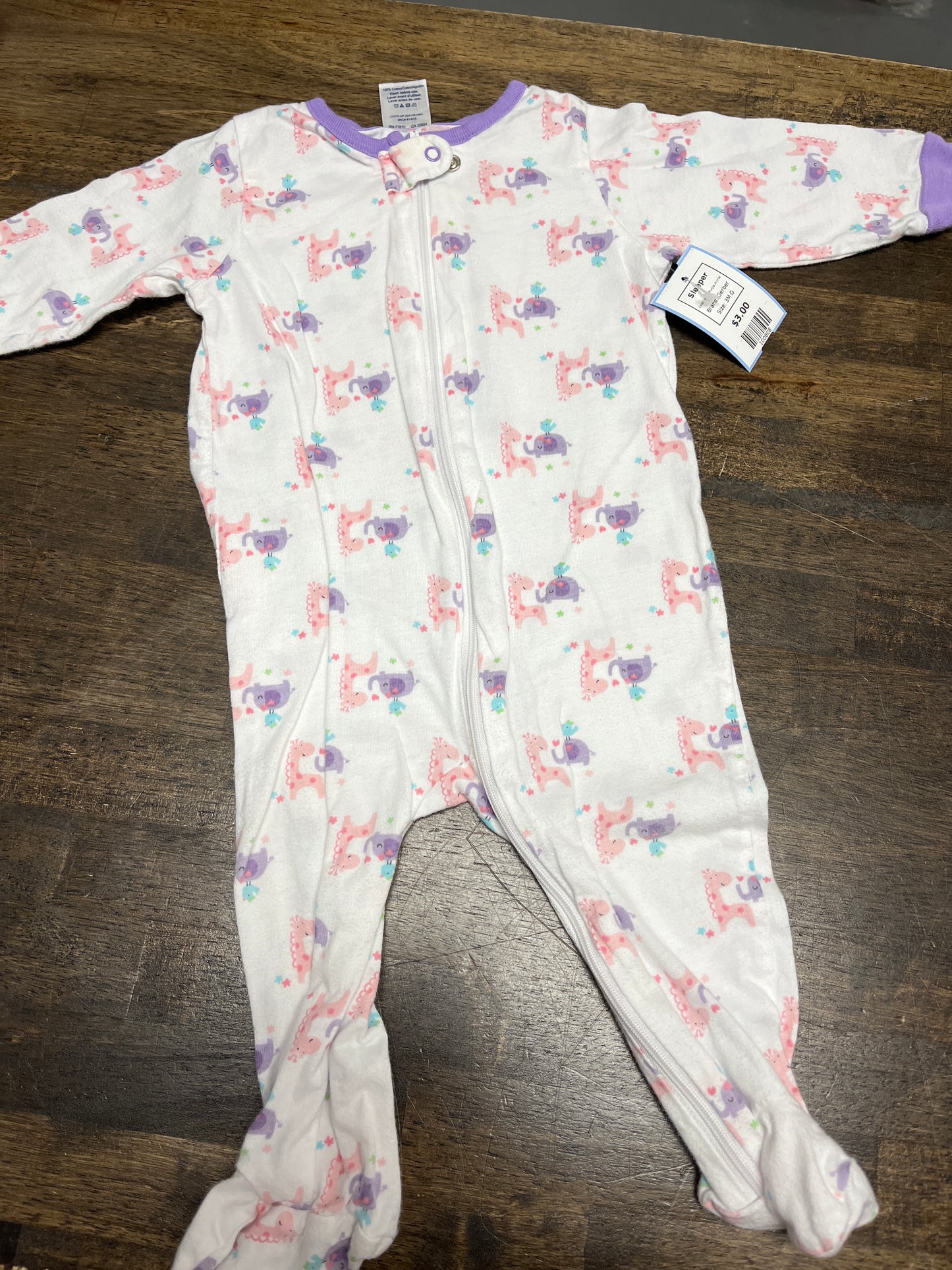 White/Purple Animal Gerber Sleeper, 3M G