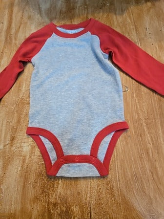 Grey/red Carters Long sleeve onesie, 12M B