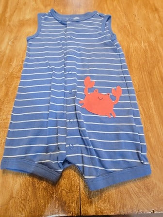 Blue/white stripe Carters Crab one piece, 18M B